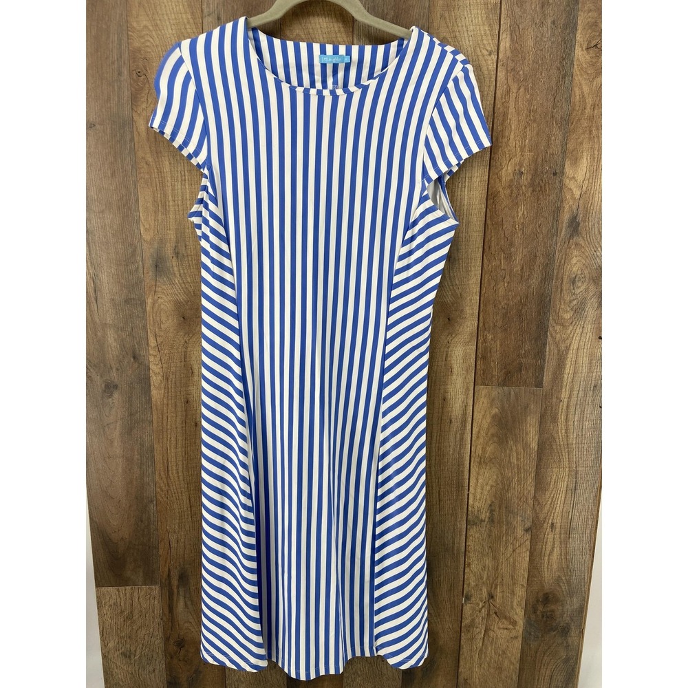 J. McLaughlin Dress Womens Medium Blue Stripe Catalina‎ Cloth Nautical Stretch